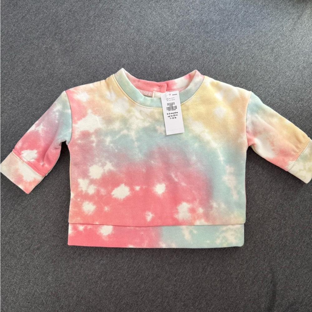 Baby Gap Tie-Dye Sweatshirt Top 0–3 Months Pastel Rainbow Pullover